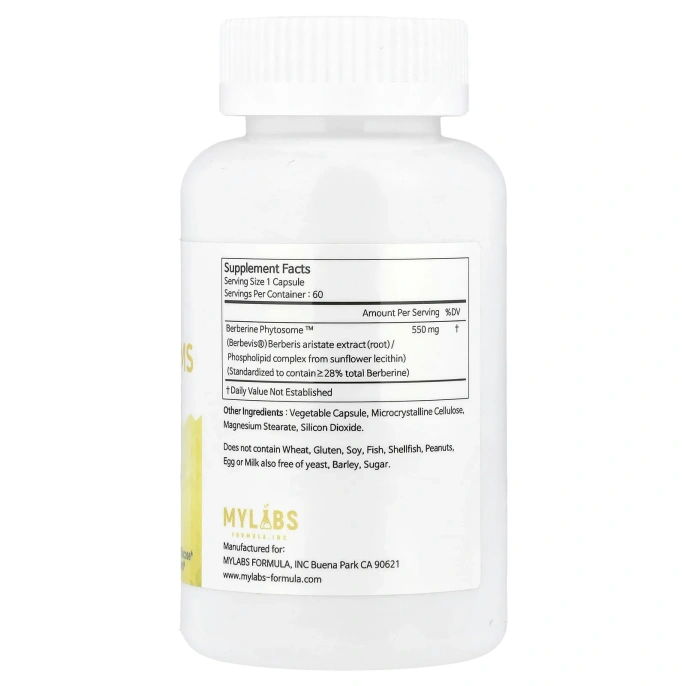 Mylabs, Berberine MS, высокая усвояемость, 550 мг, 60 капсул