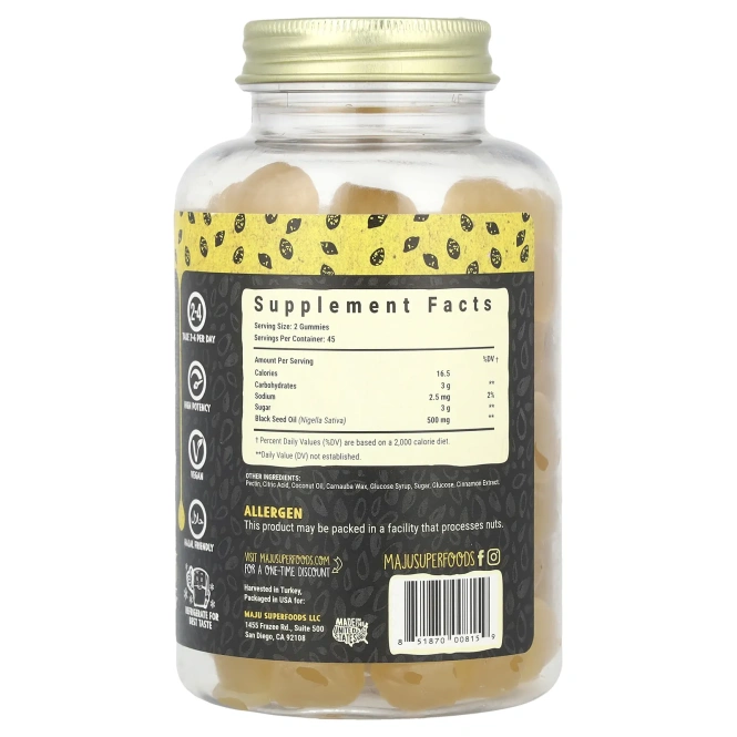 Maju Superfoods, Первые в мире жевательные таблетки с маслом черного тмина, 45 жевательных таблеток