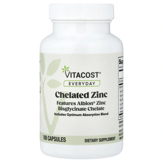 Vitacost, Everyday, хелатный цинк с хелатным бисглицинатом цинка Albion®, 180 капсул