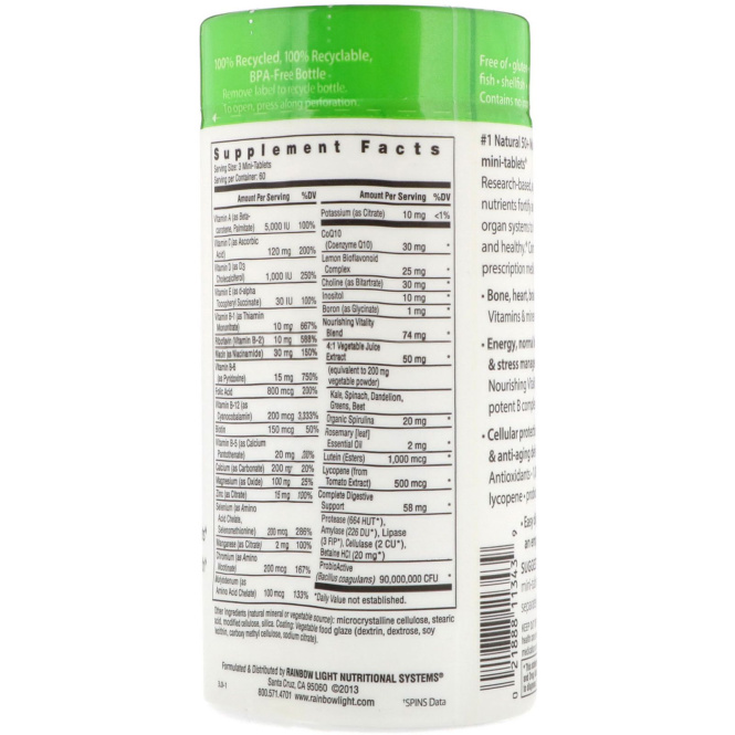 Rainbow Light, 50+ антивозрастной защитный комплекс витаминов, 180 мини-таблеток