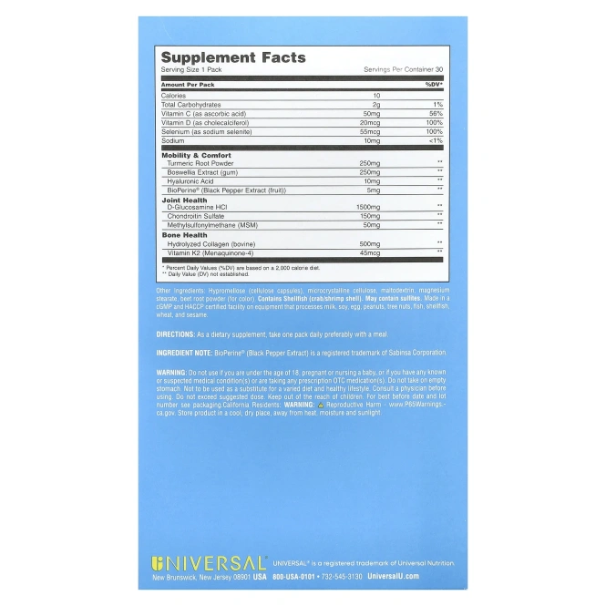 Universal U, Mobility & Bone Support, 30 Pill Packs