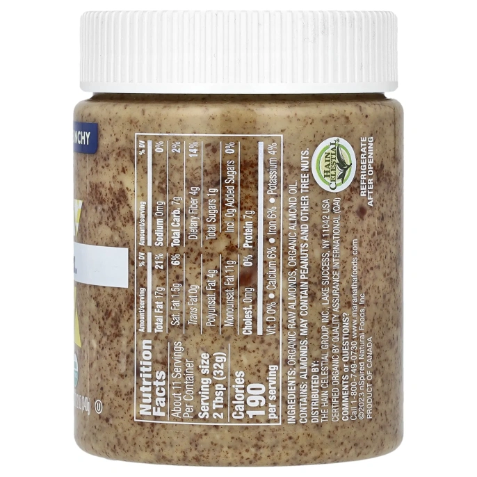 MaraNatha, Органическое необработанное миндальное масло, хрустящее, 340 г (12 унций)