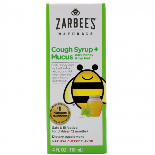 Zarbee's, Детский сироп от кашли и мокроты с темным медом, натуральный вишневый вкус, 4 ж. унц. (118 мл)