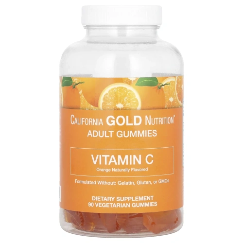 Витамин С California Gold Nutrition, натуральный апельсиновый вкус, вегетарианский, 90 жевательных капсул
