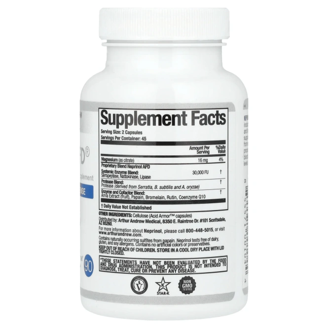 Arthur Andrew Medical, Neprinol AFD, защита организма от вредного воздействия фибрина, 500 мг, 90 капсул