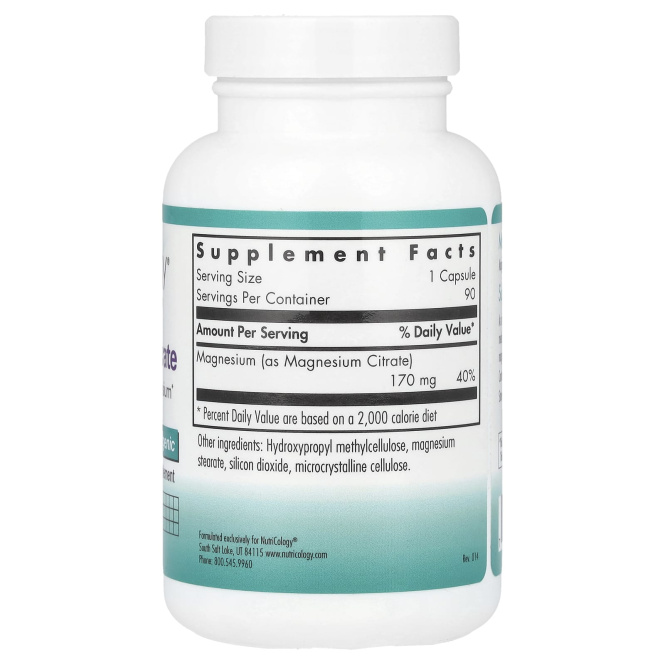 Nutricology, Цитрат магния, 90 растительных капсул