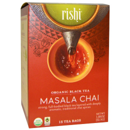 Rishi Tea, Органический черный чай, масала, 15 чайных пакетиков, 1.85 унций (52.5 г) каждый