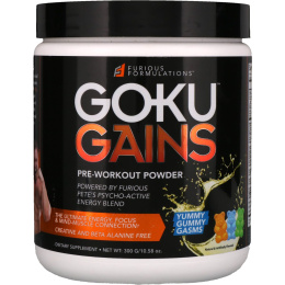 FURIOUS FORMULATIONS, Порошок для приема перед тренировкой Goku Gains, со вкусом жевательной резинки, 300 г (10.58 oz)