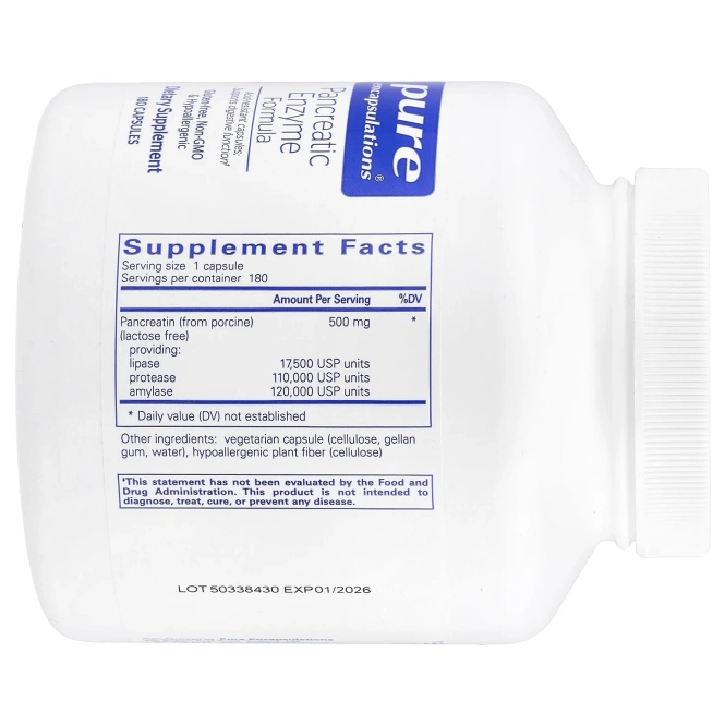 Pure Encapsulations, Формула ферментов поджелудочной железы, 180 капсул