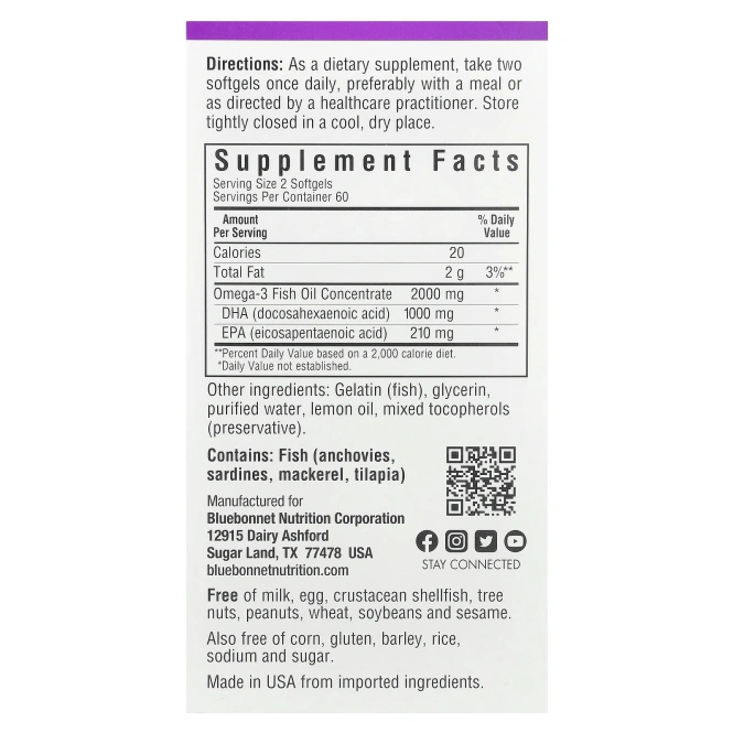 Bluebonnet Nutrition, Натуральный состав для мозга с омега-3, 120 мягких капсул