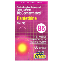 Natural Factors, BioCoenzymated, B5, пантетин, 450 мг, 60 капсул
