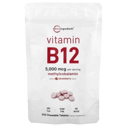 Micro Ingredients, витамин B12, клубника, 240 жевательных таблеток (2500 мкг в 1 таблетке)