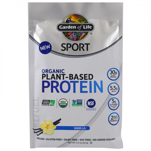 Garden of Life, Sport, Organic Plant-Based Protein, Refuel, Vanilla, 12 Packets, 1.5 oz (42 g) Each