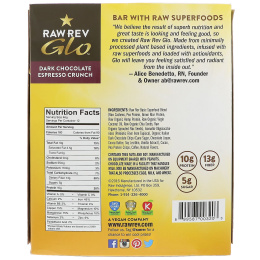 Raw Rev, Glo, Хрустящее лакомство с темным шоколадом и эспрессо, 12 батончиков, 1,6 унц. (46 г) каждый