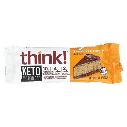 Think !, Keto Protein Bars, шоколадный пирог с арахисовой пастой, 10 батончиков, 40 г (1,41 унции) каждый