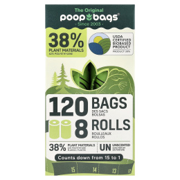 Original Poop Bags, без запаха, 8 рулонов, 15 упаковок в каждой