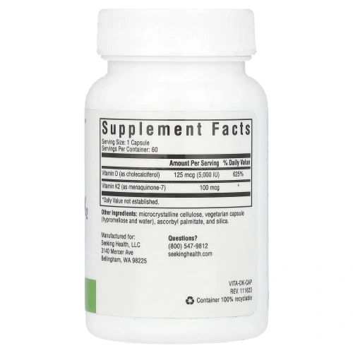 Seeking Health, Витамин D3 + K2, 60 вегетарианских капсул