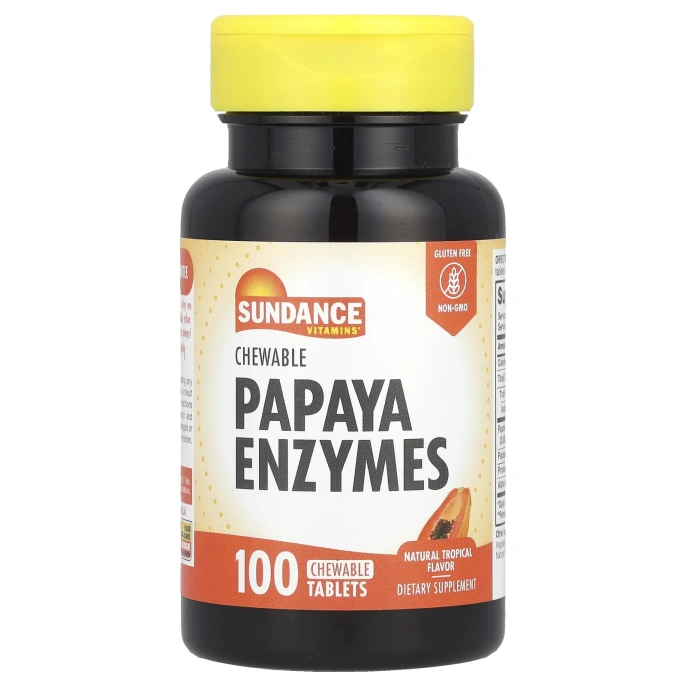 Sundance Vitamins, Жевательные ферменты папайи, натуральные тропические, 100 жевательных таблеток
