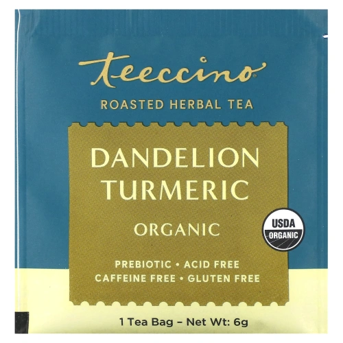 Teeccino, Органический обжаренный травяной чай с корнем одуванчика и куркумой, не содержит кофеина, 10 чайных пакетиков, 60 г