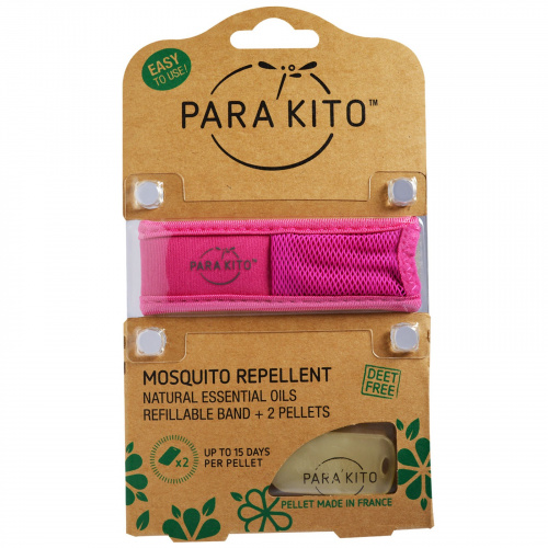 Para'kito, Браслет с репеллентом от комаров + 2 гранулы, розовый, 3 шт. в наборе