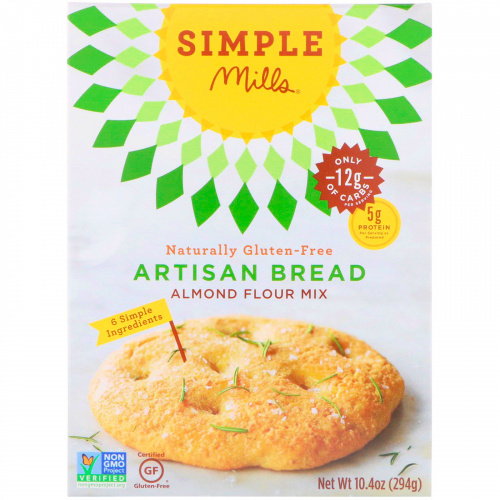 Simple Mills, Натуральный продукт без глютена, смесь миндалевой муки, ремесленный хлеб, 10,4 унции (294 г)