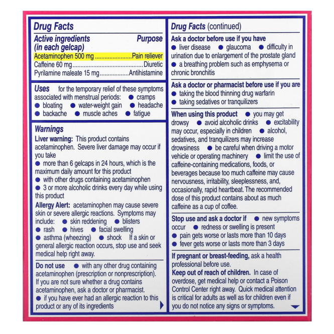 Midol, В комплекте, 24 капсулы