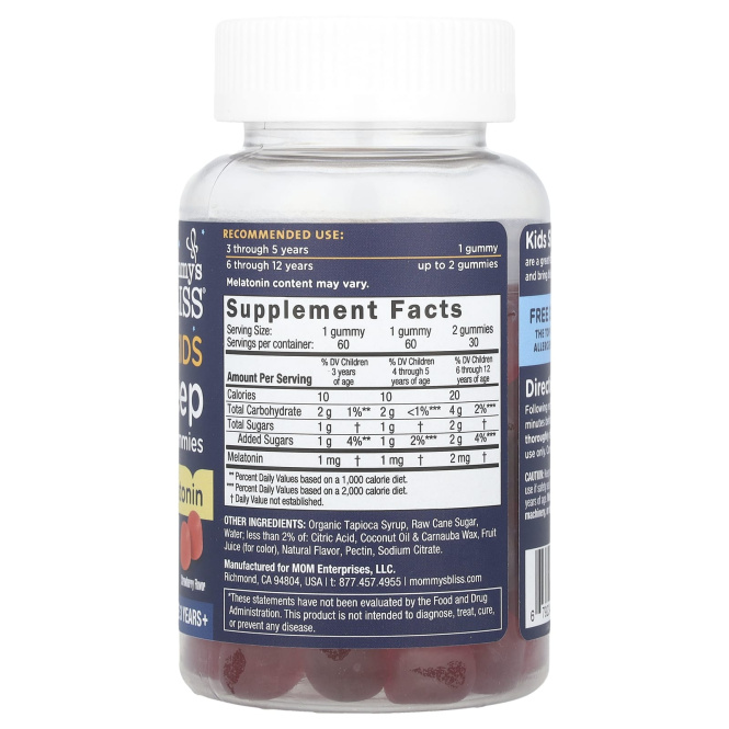 Mommy's Bliss, жевательные таблетки для сна с мелатонином, для детей от 3 лет, со вкусом клубники, 60 жевательных таблеток