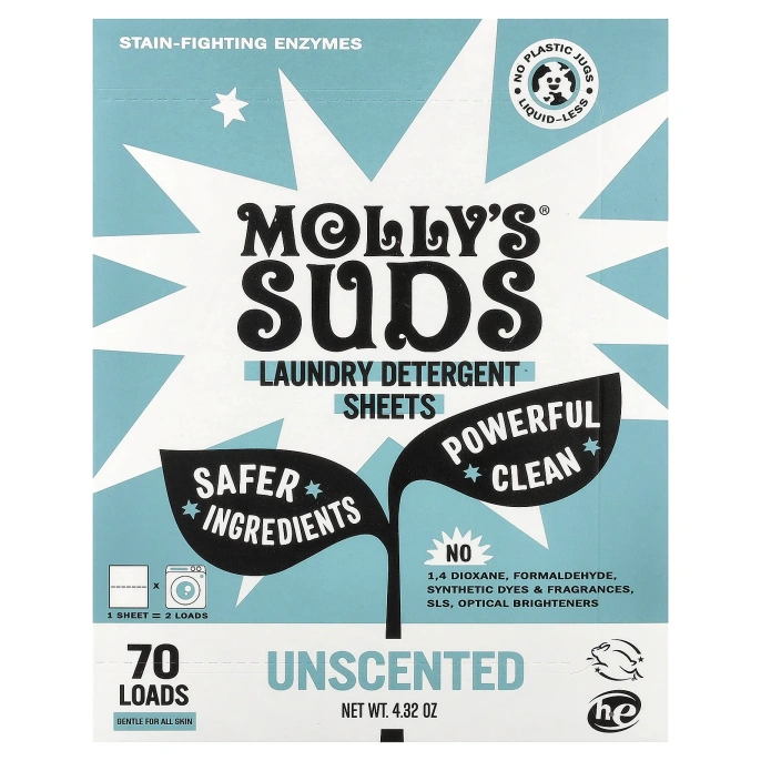 Molly's Suds, моющее средство для стирки, без запаха, 35 шт.