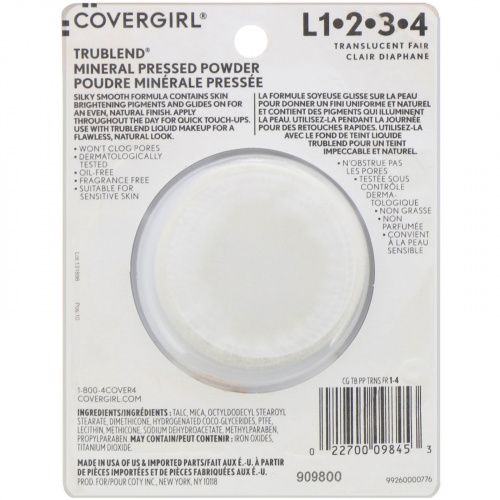 Covergirl, TruBlend, компактная минеральная пудра, оттенок «Прозрачный очень светлый», 11 г (0,39 унции)
