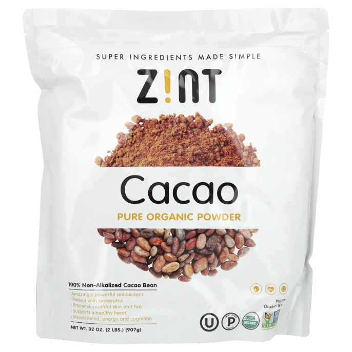 Zint, Какао, необработанный органический порошок, 907 г (32 унции)