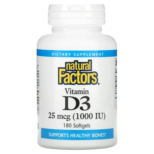 Natural Factors, витамин D3, 25 мкг 1000 МЕ, 180 капсул