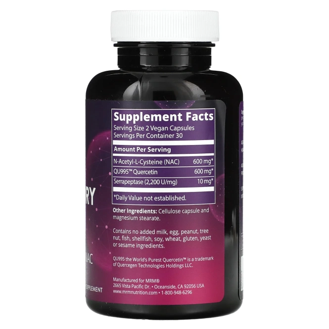 MRM Nutrition, средство для здоровья дыхательной системы с кверцетином и NAC, 60 веганских капсул