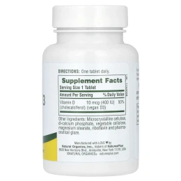 NaturesPlus, Водорастворимый витамин D3, 10 мкг (400 МЕ), 90 таблеток