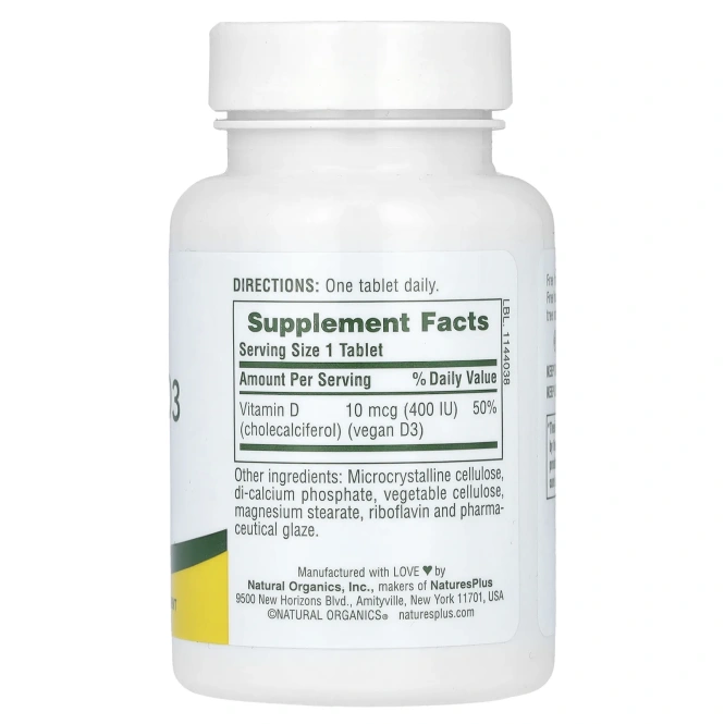 NaturesPlus, Водорастворимый витамин D3, 10 мкг (400 МЕ), 90 таблеток