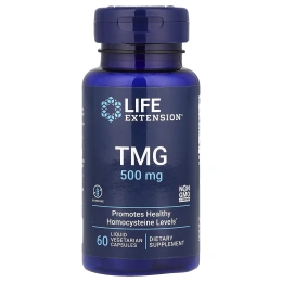 Life Extension, TMG (триметилглицин), 500 мг, 60 вегетарианских капсул с жидким содержимым