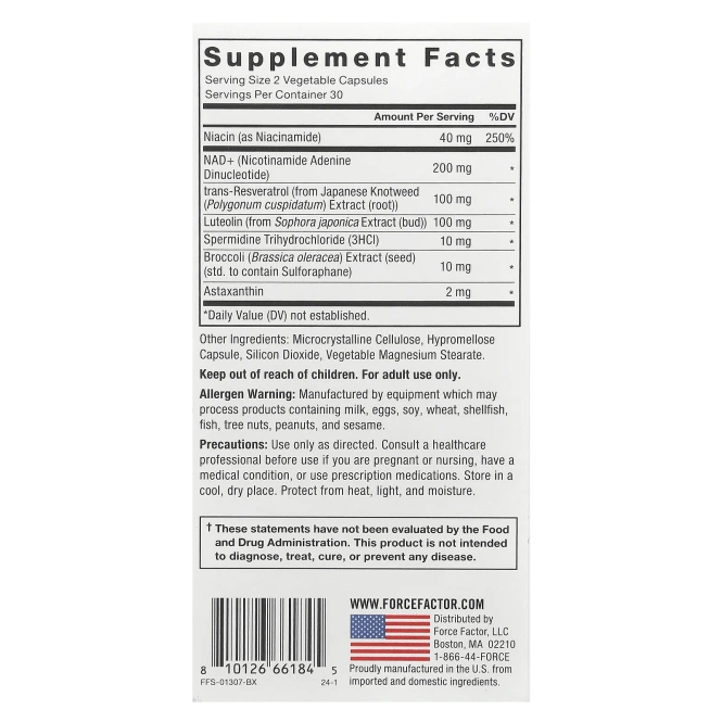 Force Factor, NAD + Longevity Nutrient Complex, 60 растительных капсул