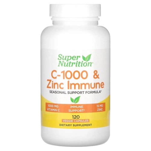 Super Nutrition, C-1000 и цинк для иммунитета, 120 вегетарианских капсул