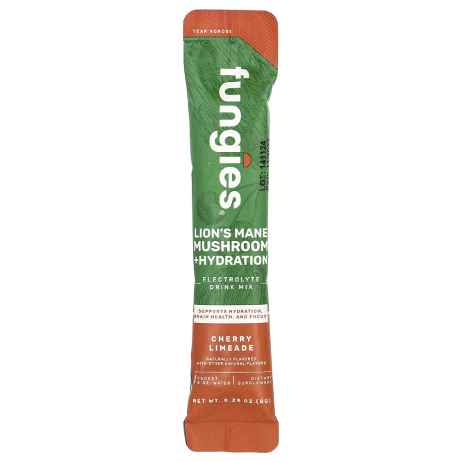 Fungies, ежовик гребенчатый, гриб, гидратация, смесь для приготовления электролитического напитка, вишневый лаймад, 6 пакетиков по 8 г (0,28 унции)