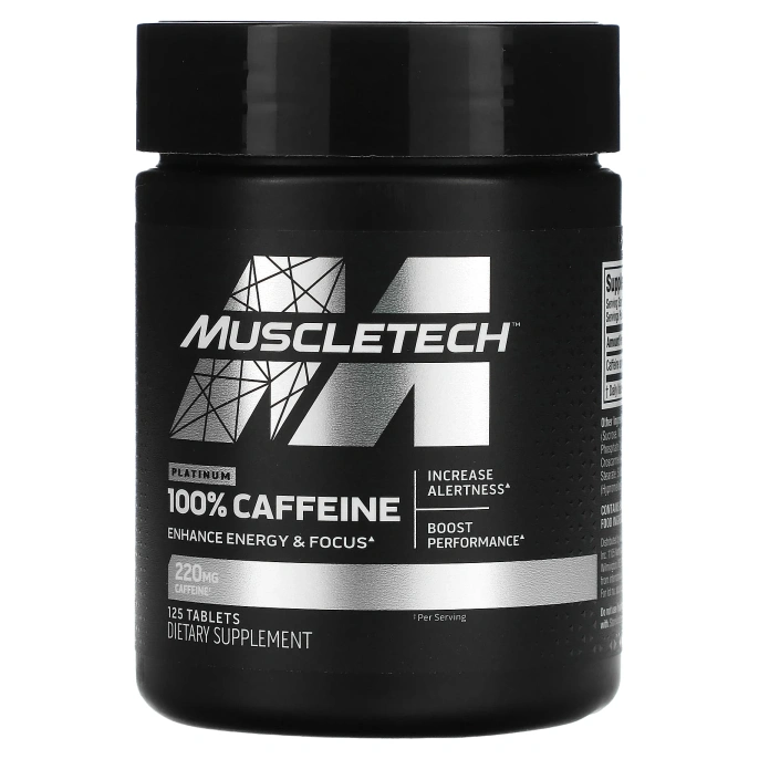 Muscletech, серия Essential, Platinum 100% Caffeine, 220 мг, 125 таблеток