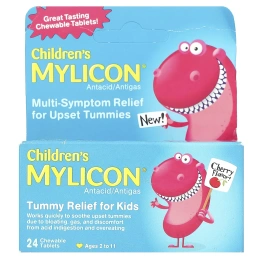 Mylicon, Children's Mylicon, средство для облегчения живота для детей, возраст 2–11 лет, вишня`` 24 жевательные таблетки
