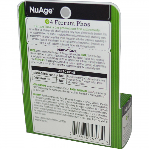 Hyland's Naturals, NuAge, № 4 Ferrum Phos (фосфат железа), 125 таблеток