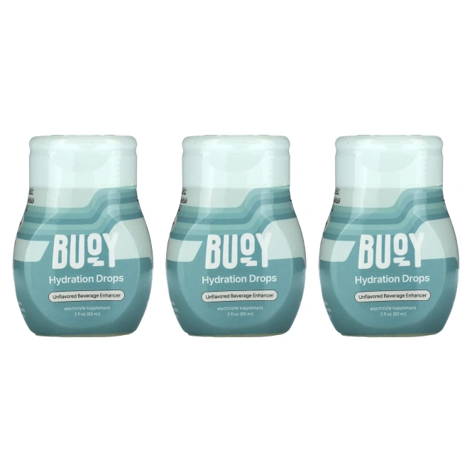 Buoy Hydration, Увлажняющие капли, усилитель напитка, без добавок, 3 шт. В упаковке, по 60 мл (2 жидк. унц.)