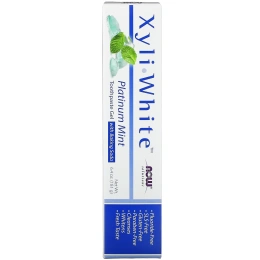 NOW Solutions Xyli-White гелевая зубная паста с гидрокарбонатом натрия без фтористых соединений, Мята Platinum, 6.4 унций (181 г)
