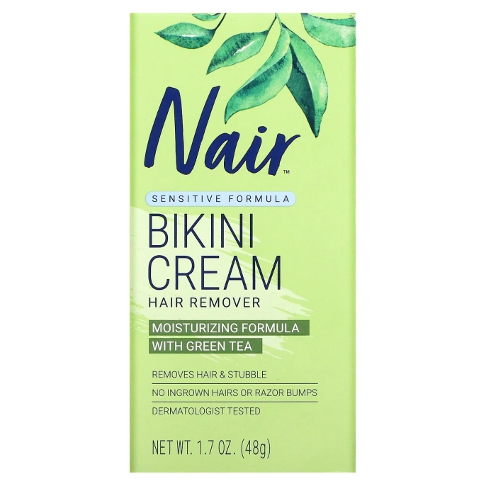 Nair , Средство для эпиляции, крем для бикини, формула для чувствительной кожи, с зеленым чаем, 48 г