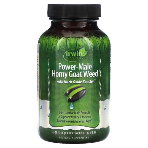 Irwin Naturals, Power-Male Horny Goat Weed, с бустером оксида азота, 60 желатиновых капсул