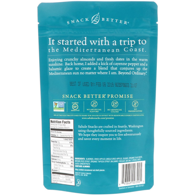 Sahale Snacks, Глазированная смесь, бальзамический миндаль, 4 унц. (113 г)