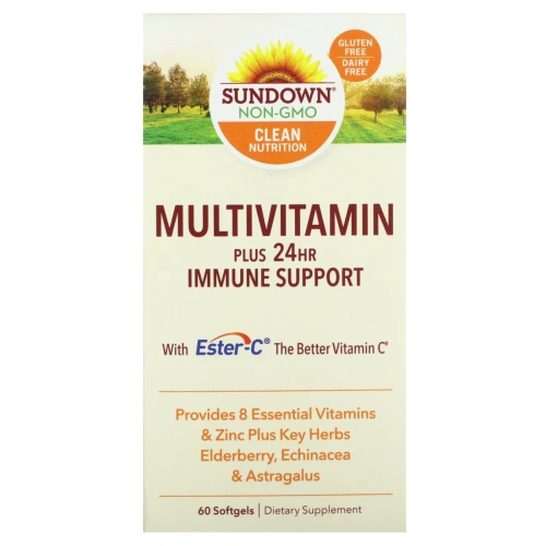 Sundown Naturals, Мультивитамины, поддержка иммунитета в течение 24 часов, 60 мягких таблеток