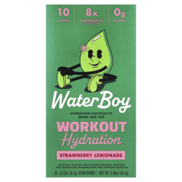 Waterboy, Workout Hydration, смесь для приготовления электролитического напитка, со вкусом клубничного лимонада, 10 пакетиков-стиков по 6,1 г (0,22 унции)