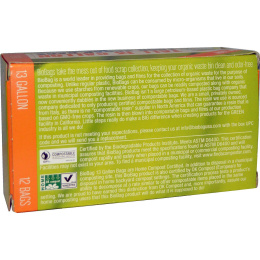 Biobag, Высокие пакеты для пищевых отходов на 13 галлонов, 12 пакетов, 22,2 дюйма x 29,0 дюйма x 0,68 мил