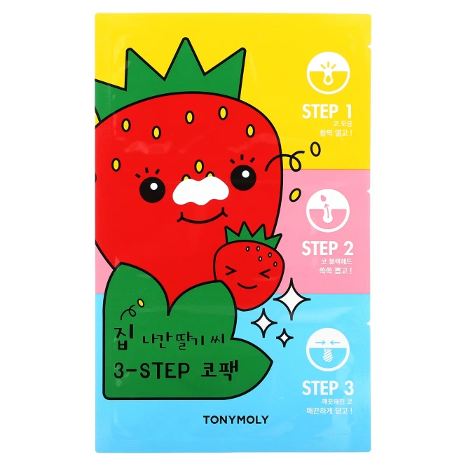 Tony Moly, Runaway Strawberry Seeds, 3-Step Nose Pack, 1 Set